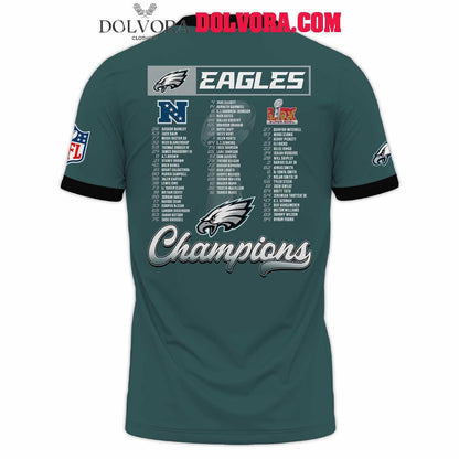 Philadelphia Eagles 2025 Super Bowl Champions LIX Let's Celebrate All Over Printed T-Shirt - Midnight Green