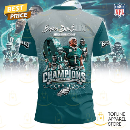 Philadelphia Eagles 2025 Champions Super Bowl LIX All Over Printed T-Shirt - Midnight Green