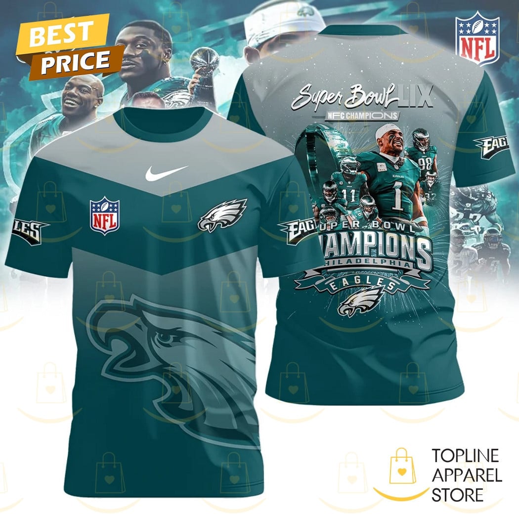 Philadelphia Eagles 2025 Champions Super Bowl LIX All Over Printed T-Shirt - Midnight Green