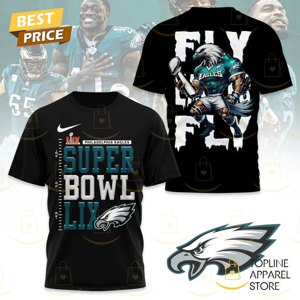 Philadelphia Eagles Champions Super Bowl LIX – Fly Eagles Fly All Over Printed T-Shirt - Black