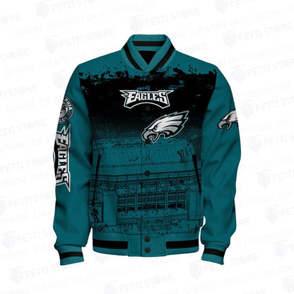 Philadelphia Eagles Skull Helmet Halloween Pattern Varsity Jacket - All-Over-Printed Jacket