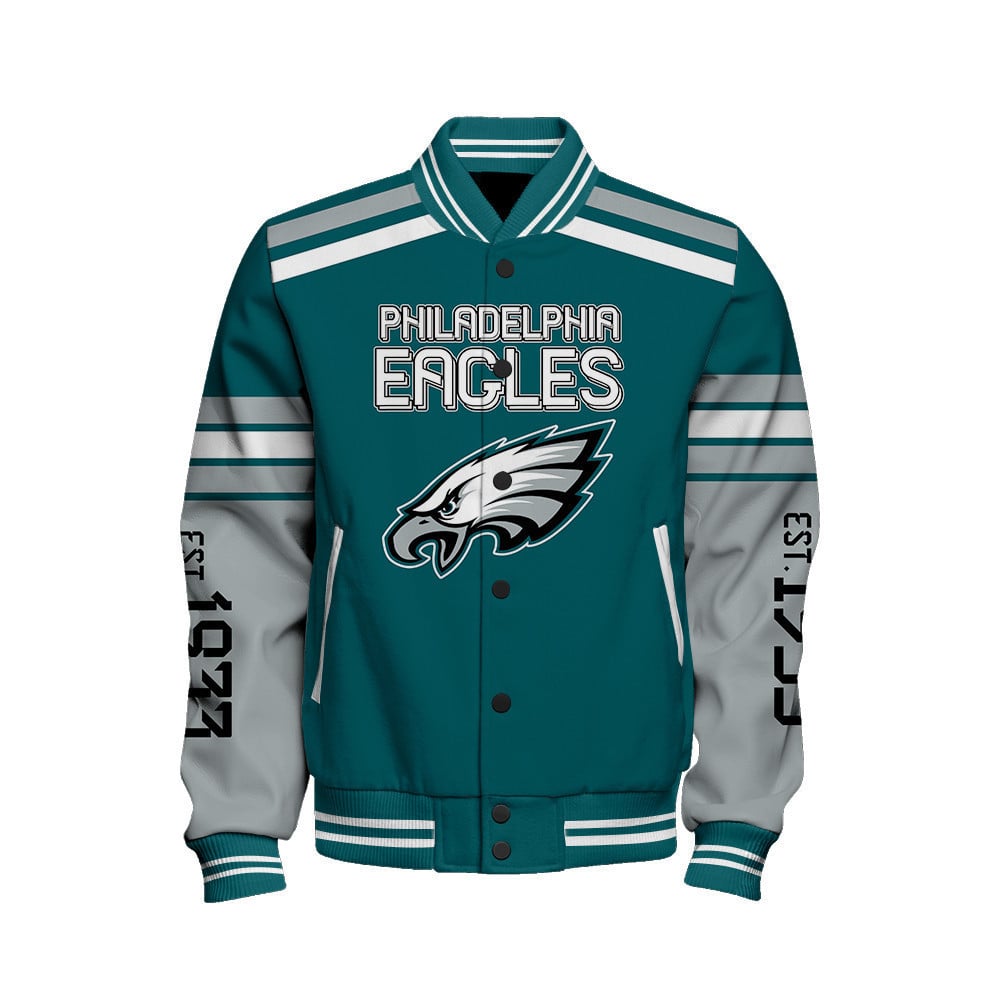 Philadelphia Eagles Skull And Gloves Pattern Varsity Jacket - All-Over-Printed Jacket