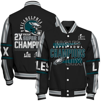 Philadelphia Eagles Super Bowl LIX Champions A Glorious Journey Varsity Jacket - All-Over-Printed Jacket