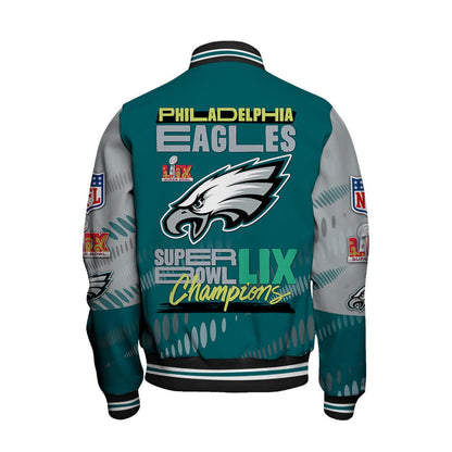 Philadelphia Eagles Super Bowl LIX Champions Defeating All Rivals Varsity Jacket - All-Over-Printed Jacket