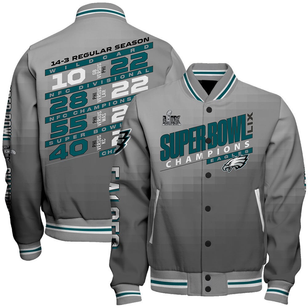Philadelphia Eagles Super Bowl LIX Champions Counting Points Score Varsity Jacket - All-Over-Printed Jacket