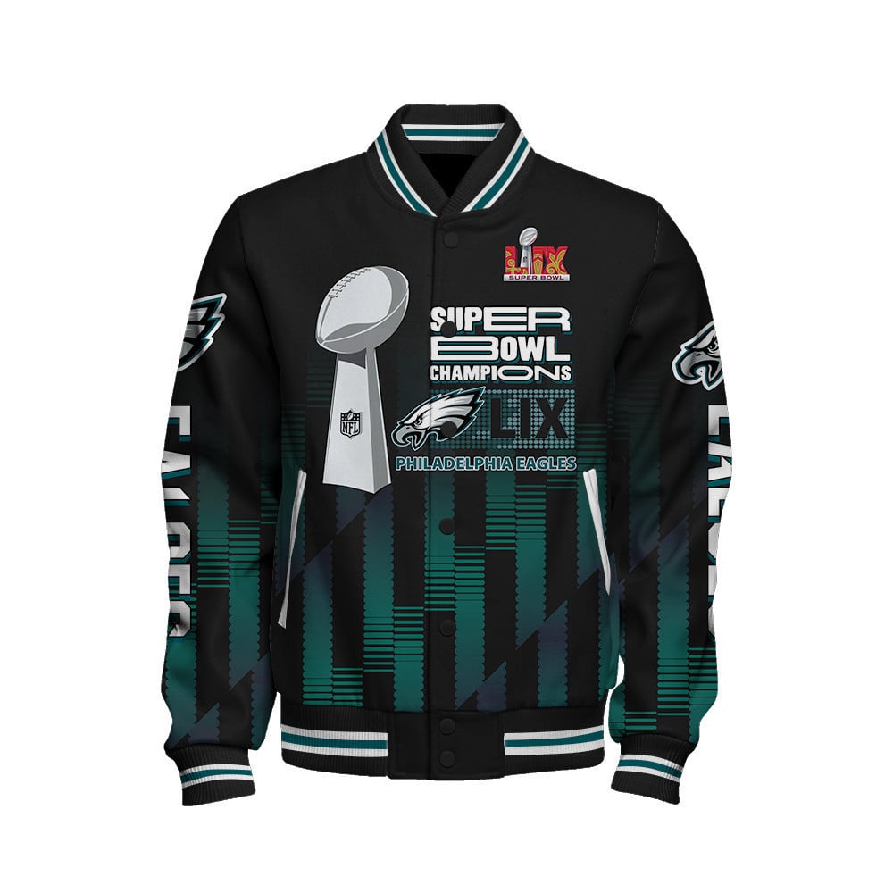 Philadelphia Eagles Super Bowl LIX Champions Own The Historic Moment Varsity Jacket - All-Over-Printed Jacket
