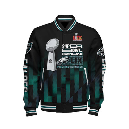 Philadelphia Eagles Super Bowl LIX Champions Own The Historic Moment Varsity Jacket - All-Over-Printed Jacket