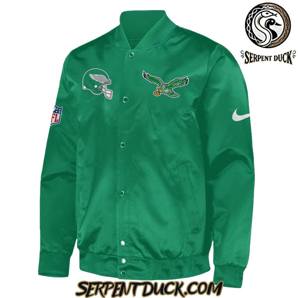 Philadelphia Eagles Bring It Black Limited Baseball Jacket Varsity Jacket - Kelly Green - All-Over-Printed Jacket