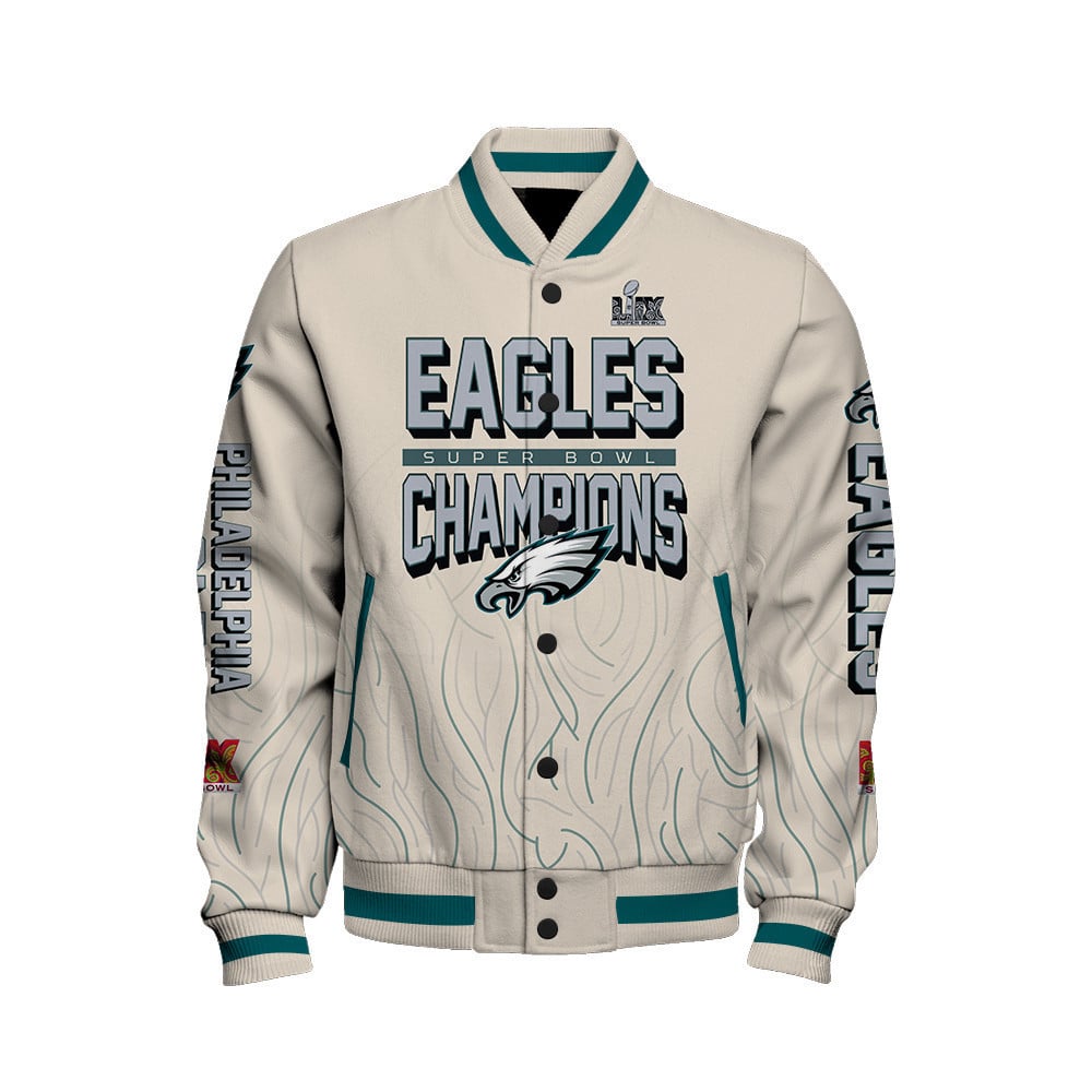 Philadelphia Eagles Super Bowl LIX Champions Unstoppable Force Varsity Jacket - All-Over-Printed Jacket