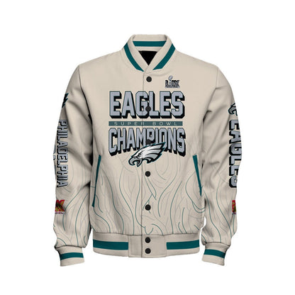 Philadelphia Eagles Super Bowl LIX Champions Unstoppable Force Varsity Jacket - All-Over-Printed Jacket