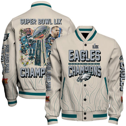 Philadelphia Eagles Super Bowl LIX Champions Unstoppable Force Varsity Jacket - All-Over-Printed Jacket