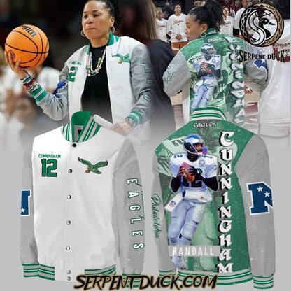 Philadelphia Eagles Coach Dawn Staley Baseball Jacket Varsity Jacket - White - All-Over-Printed Jacket