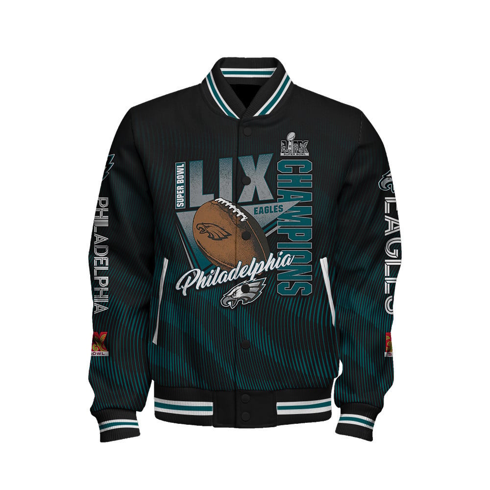 Philadelphia Eagles Super Bowl LIX Champions Green And White Storm Varsity Jacket - All-Over-Printed Jacket