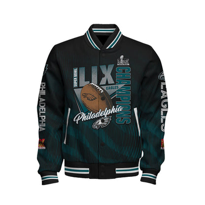 Philadelphia Eagles Super Bowl LIX Champions Green And White Storm Varsity Jacket - All-Over-Printed Jacket