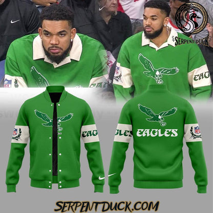 Philadelphia Eagles Karl-Anthony Towns Baseball Jacket Varsity Jacket - Kelly Green - All-Over-Printed Jacket