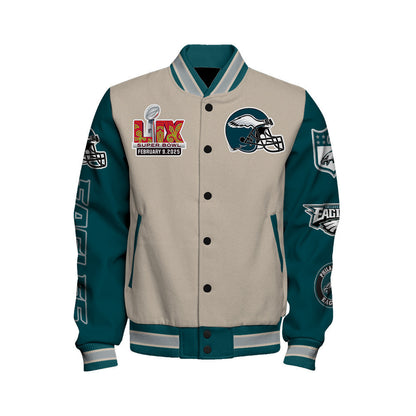 Philadelphia Eagles Super Bowl LIX Lead The Way Varsity Jacket - All-Over-Printed Jacket