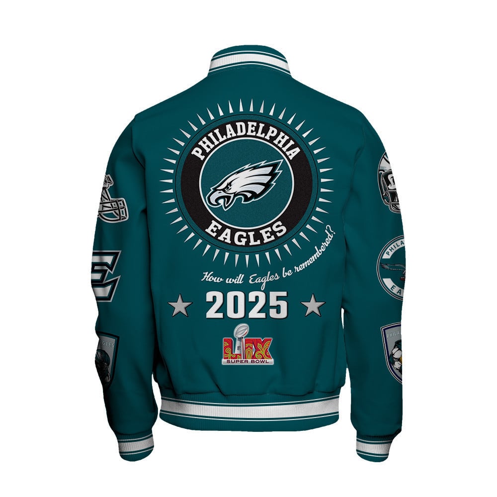 Philadelphia Eagles Super Bowl LIX Celebrate The Champions Varsity Jacket - All-Over-Printed Jacket