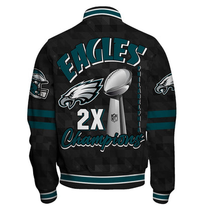 Philadelphia Eagles Super Bowl LIX Champions History Is Being Made Varsity Jacket - All-Over-Printed Jacket