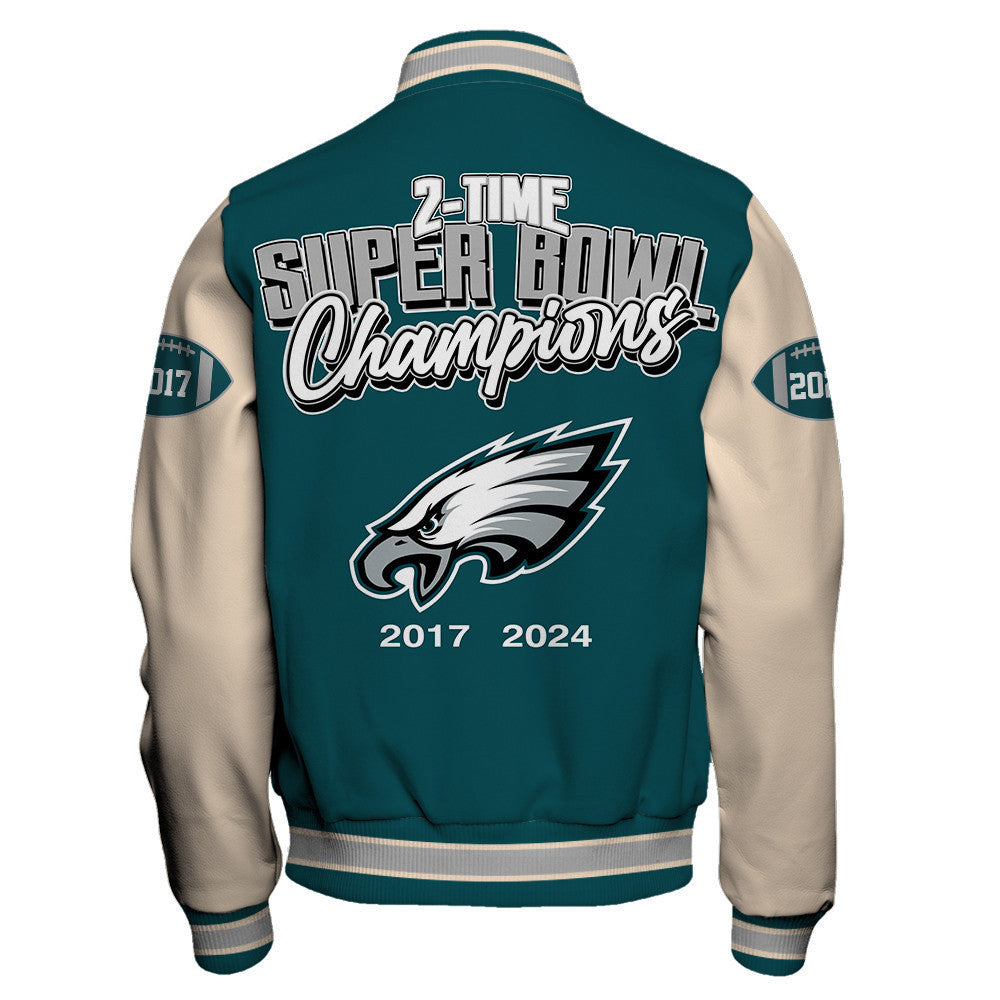 Philadelphia Eagles Super Bowl LIX Champions Where Champions Are Made Varsity Jacket - All-Over-Printed Jacket