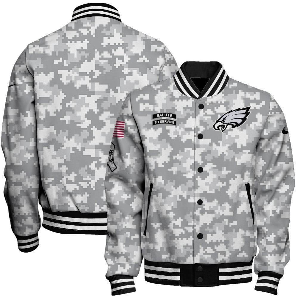 Philadelphia Eagles National Football League 2024 Arctic Camo Unisex Varsity Jacket - All-Over-Printed Jacket