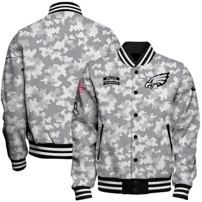 Philadelphia Eagles National Football League 2024 Arctic Camo Unisex Varsity Jacket - All-Over-Printed Jacket