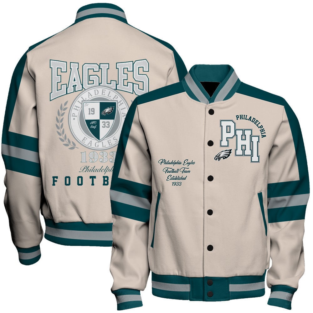 Philadelphia Eagles Football Team 2024 -25 Feel The Power Unisex Varsity Jacket - All-Over-Printed Jacket