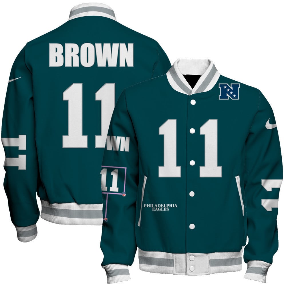 A. J. Brown #11 Philadelphia Eagles National Football League 2024 Unique Design Unisex Varsity Jacket - All-Over-Printed Jacket