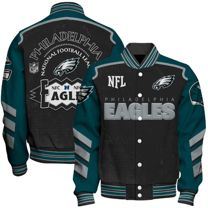 Philadelphia Eagles Football Team 2024- 25 Relentless Determination Unisex Varsity Jacket - All-Over-Printed Jacket