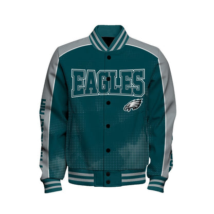 Philadelphia Eagles Football Team 2024 - 25 Heart Beats In Unison Unisex Varsity Jacket - All-Over-Printed Jacket