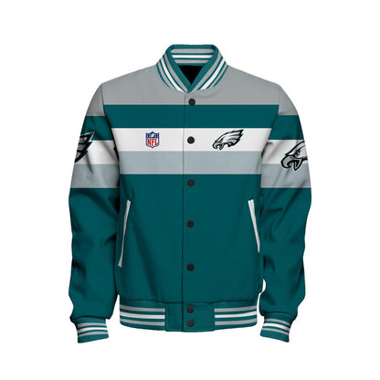 Philadelphia Eagles Football Team 2024 -25 Fire Burning Opponents Unisex Varsity Jacket - All-Over-Printed Jacket