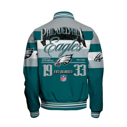 Philadelphia Eagles Football Team 2024 -25 Fire Burning Opponents Unisex Varsity Jacket - All-Over-Printed Jacket