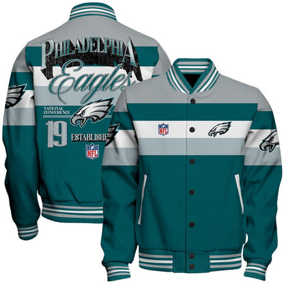 Philadelphia Eagles Football Team 2024 -25 Fire Burning Opponents Unisex Varsity Jacket - All-Over-Printed Jacket