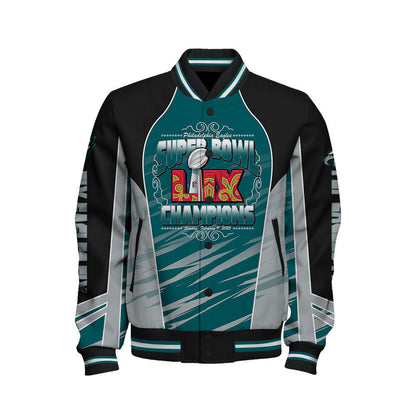 Philadelphia Eagles Super Bowl LIX Champions Clutch Moments Varsity Jacket - All-Over-Printed Jacket