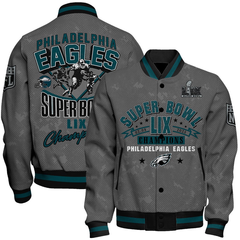 Philadelphia Eagles Super Bowl LIX Champions Victory Secured Varsity Jacket - All-Over-Printed Jacket