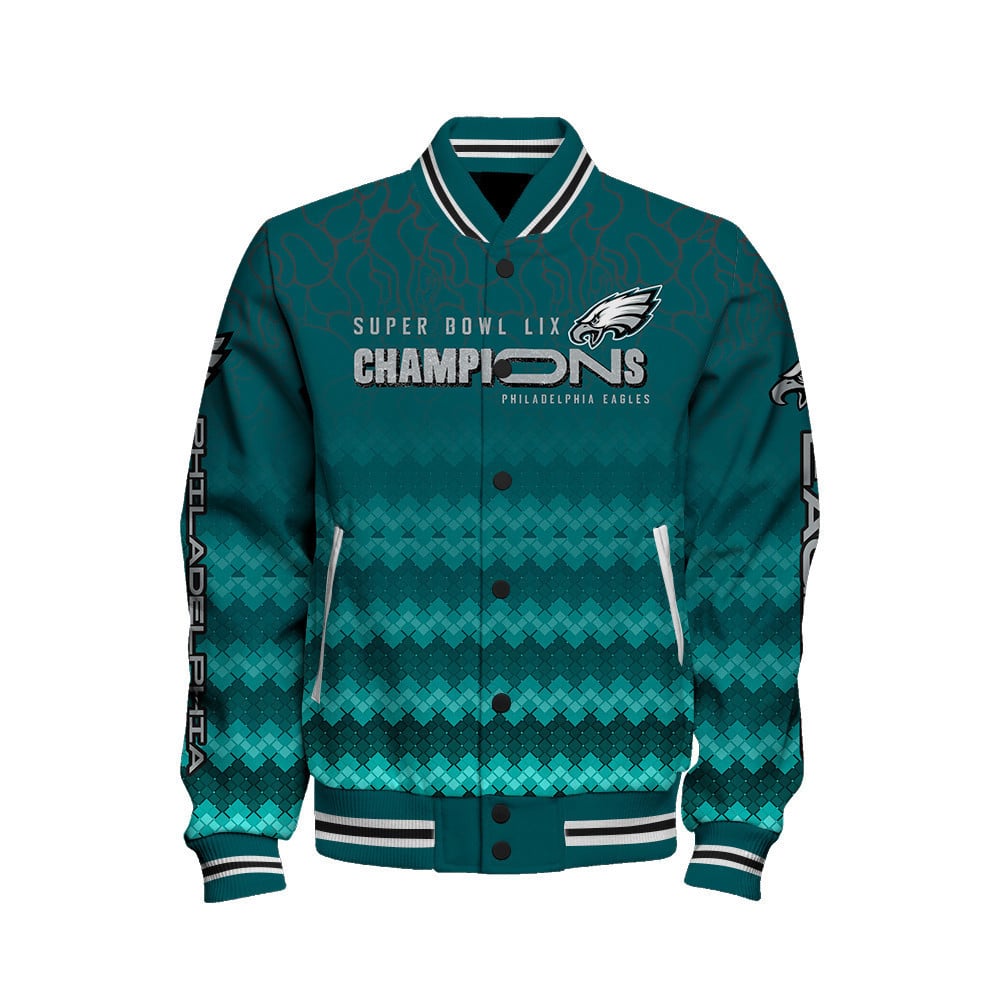 Philadelphia Eagles Super Bowl LIX Champions Celebrate In Style Varsity Jacket - All-Over-Printed Jacket