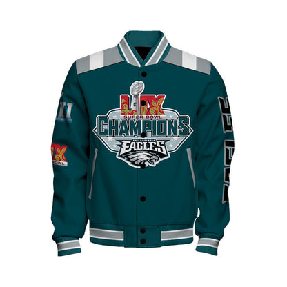 Philadelphia Eagles Super Bowl LIX Champions Fly High Varsity Jacket - All-Over-Printed Jacket