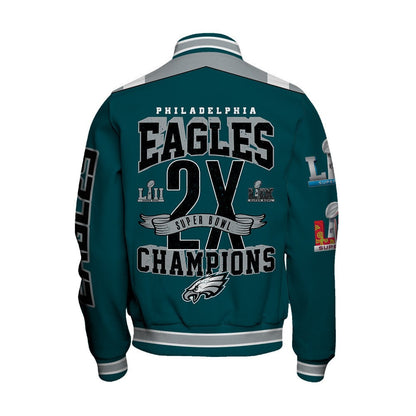 Philadelphia Eagles Super Bowl LIX Champions Fly High Varsity Jacket - All-Over-Printed Jacket