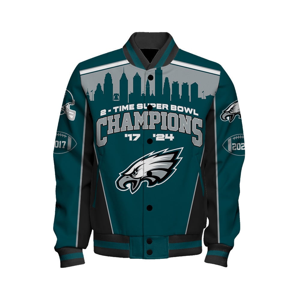 Philadelphia Eagles Super Bowl LIX Champions Crown Belongs To The Eagles Varsity Jacket - All-Over-Printed Jacket