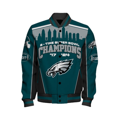 Philadelphia Eagles Super Bowl LIX Champions Crown Belongs To The Eagles Varsity Jacket - All-Over-Printed Jacket