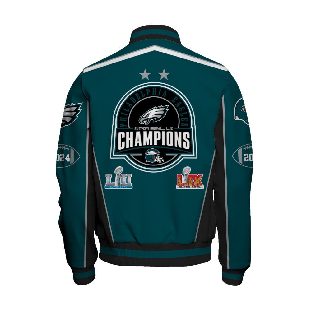 Philadelphia Eagles Super Bowl LIX Champions Crown Belongs To The Eagles Varsity Jacket - All-Over-Printed Jacket