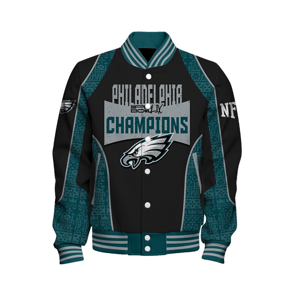 Philadelphia Eagles Super Bowl LIX Champions Keep The Fire Of Victory Varsity Jacket - All-Over-Printed Jacket