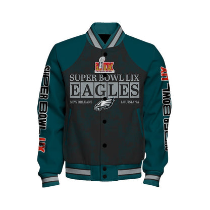 Philadelphia Eagles Super Bowl LIX Champions Victory Worn Proudly Varsity Jacket - All-Over-Printed Jacket