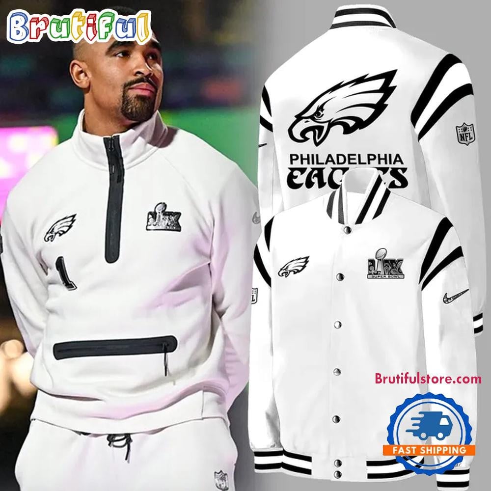 Philadelphia Eagles Super Bowl LIX 2025 Champions Special Edition Baseball Jacket Varsity Jacket - White - All-Over-Printed Jacket