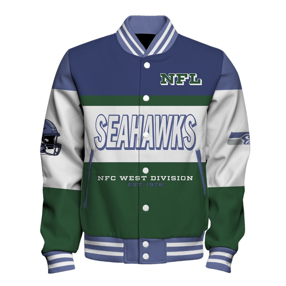 Seattle Seahawks Three-Striped Contrast Color Design Varsity Jacket