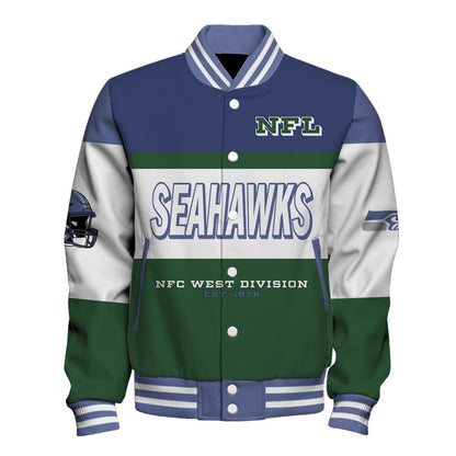Seattle Seahawks Three-Striped Contrast Color Design Varsity Jacket