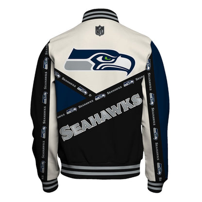 Seattle Seahawks Striped Cuffs & Logo Details Down the Sleeves Varsity Jacket