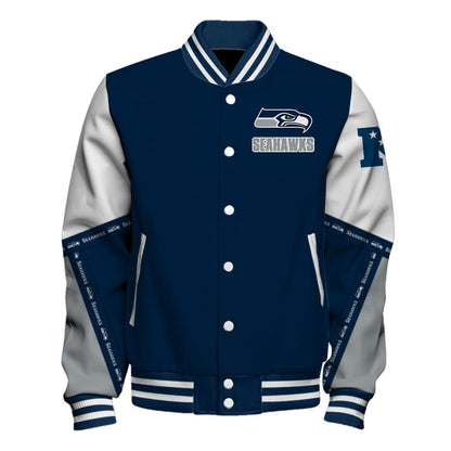 Seattle Seahawks Dynamic Design With Large Logo And Impressive Diagonal Lines Varsity Jacket