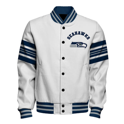 Seattle Seahawks Classic Colorway, Bold Embroidered Art Logo Details Varsity Jacket