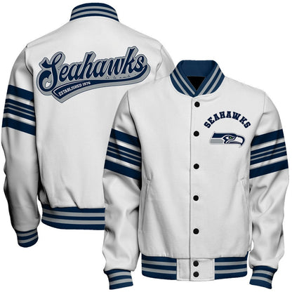 Seattle Seahawks Classic Colorway, Bold Embroidered Art Logo Details Varsity Jacket