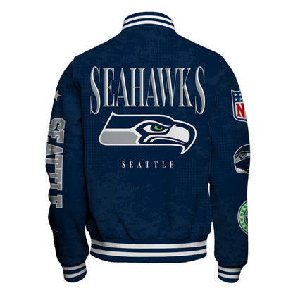 NFL Seattle Seahawks Printed Team Logo Touchdown Varsity Jacket